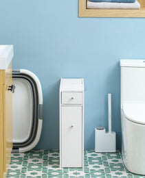 Bathroom Floor Organizer, Freestanding Space-saving Narrow Storage Cabinet, Bathtub Toilet Paper Holder With Drawers, White.