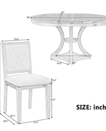 TREXM 5-Piece Retro Functional Dining Table Set Extendable Round Table And 4 Upholstered Chairs For Dining Room And Living Room  Natural