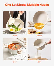 19 Piece Pots And Pans Set Granite Nonstick Kitchen Cookware Induction White