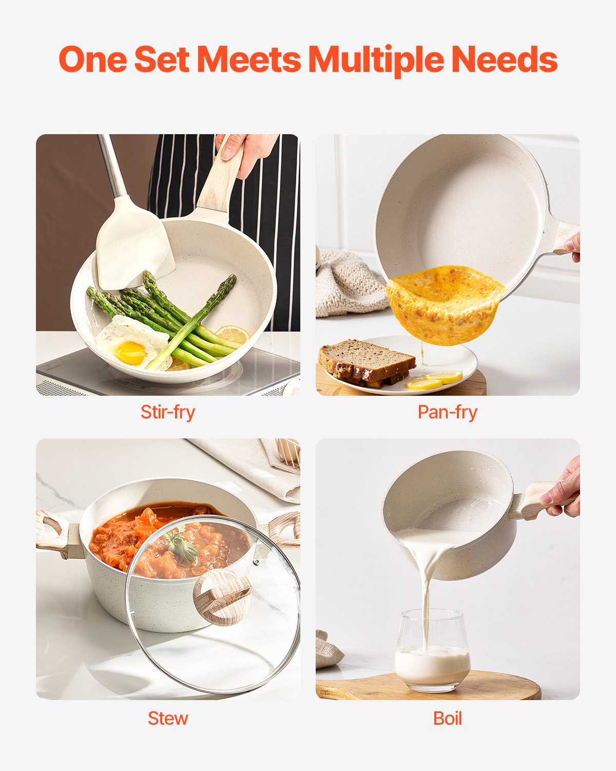 19 Piece Pots And Pans Set Granite Nonstick Kitchen Cookware Induction White