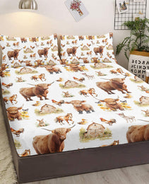 3pcs Little Cow And Duck Pet Theme Children's Fun Style Minimalist Comfort Series Bed Sheet And Two Pillowcases Bedding For All Seasons Use