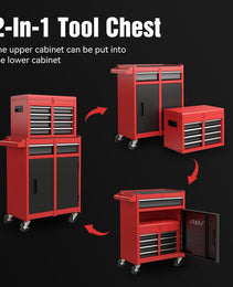 Tool Chest, 5-Drawer Rolling Tool Storage Cabinet With Detachable Top Tool Box, Liner, Universal Lockable Wheels, Adjustable Shelf, Locking Mechanism, Metal Tool Cart For Garage Workshop