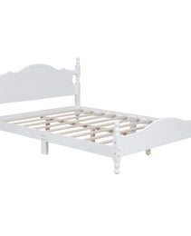 Queen Size Wood Platform Bed Frame,Retro Style Platform Bed With Wooden Slat Support,White