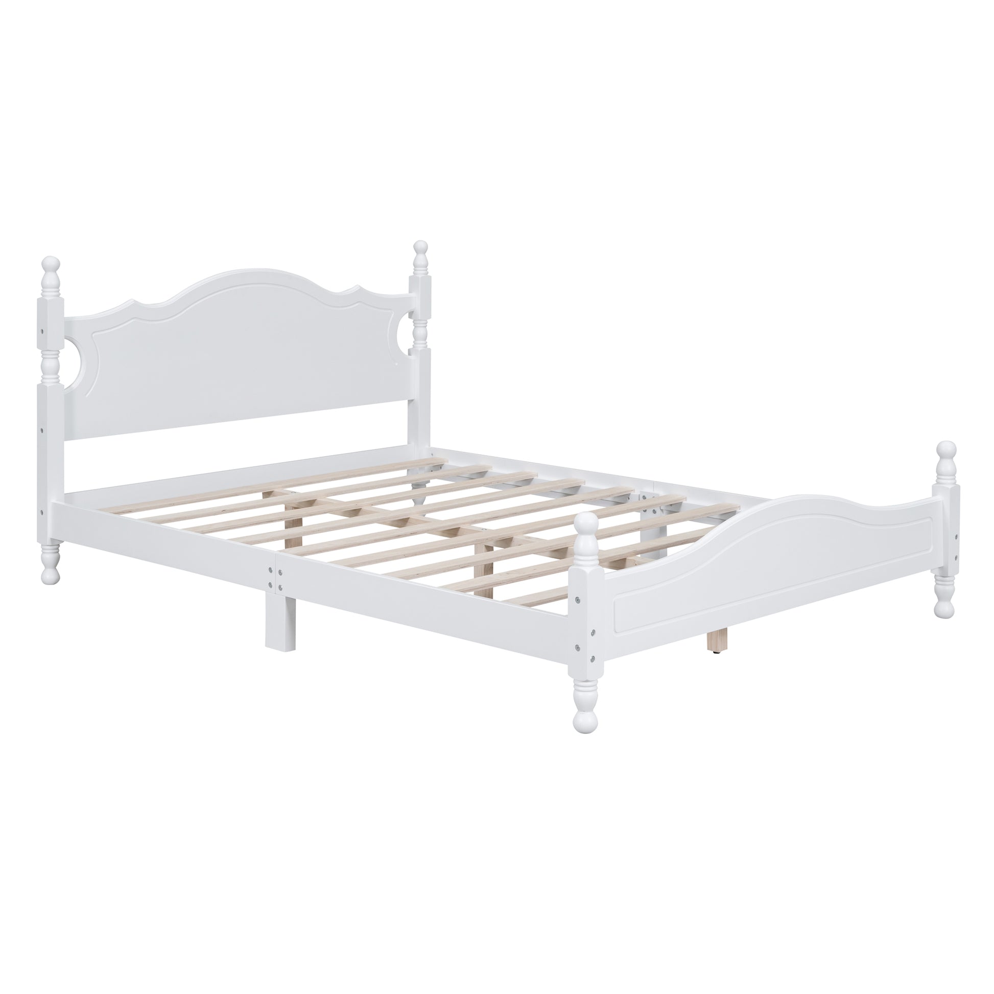 Queen Size Wood Platform Bed Frame,Retro Style Platform Bed With Wooden Slat Support,White