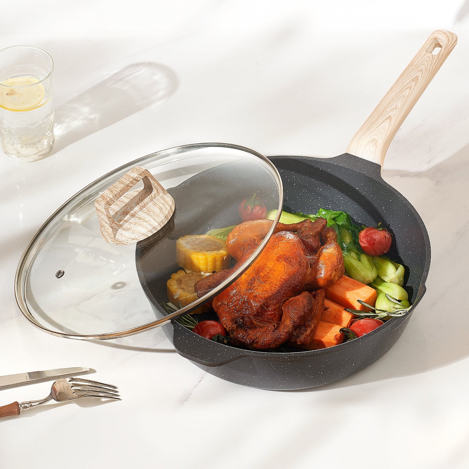 17 Piece Pots And Pans Set Granite Nonstick Kitchen Cookware Induction Black