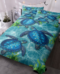 Sea Turtle Pattern Duvet Cover Set 3 Pieces King Size Soft Bedding Set With 2 Pilowcases With Zipper Closure For Home Bedroom For All Seasons