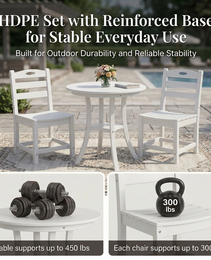 White 3-Piece Outdoor Bistro Set   Round Table Set   Patio Dining Set   2 Chairs