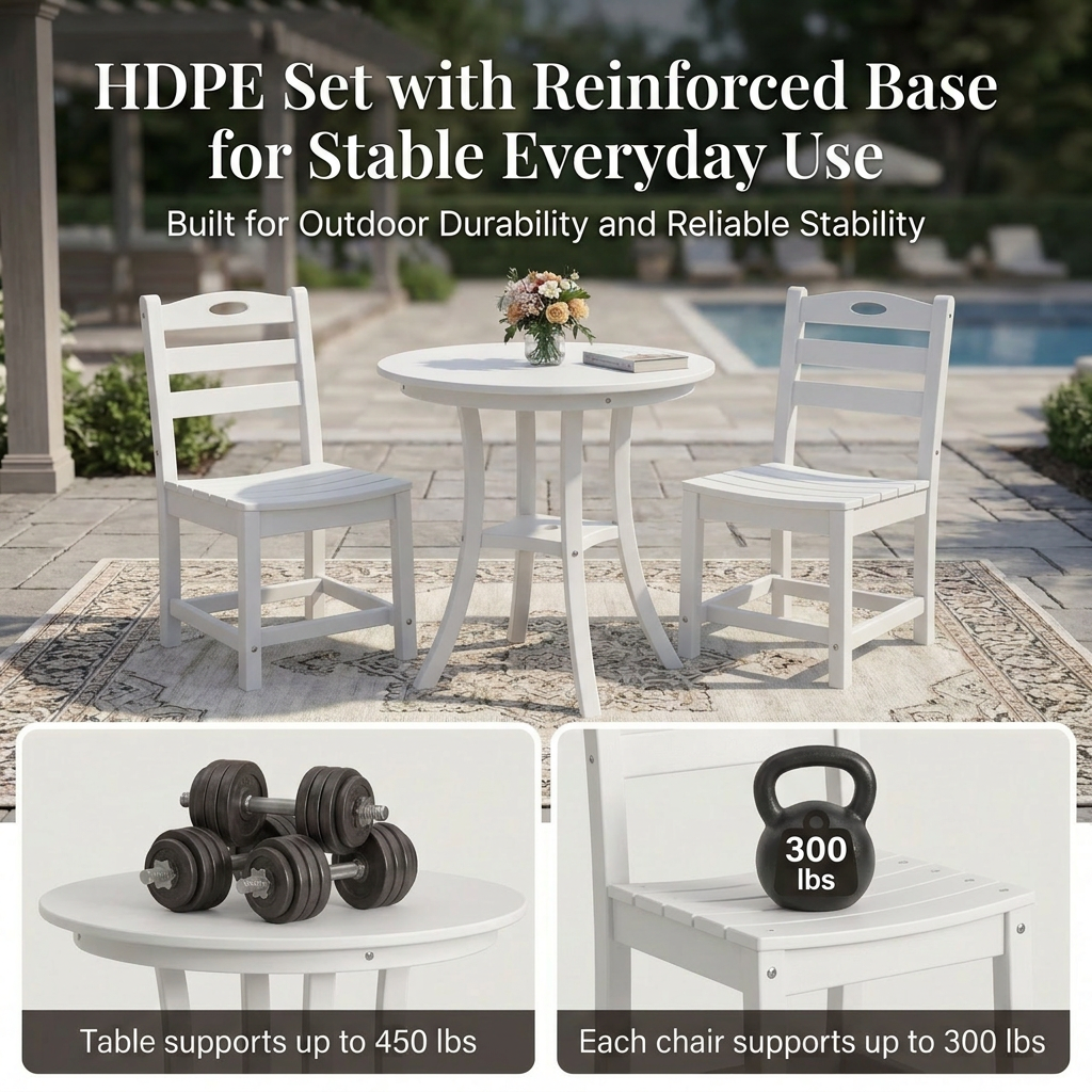 White 3-Piece Outdoor Bistro Set   Round Table Set   Patio Dining Set   2 Chairs
