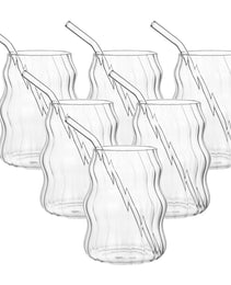 6 Pcs 19 Ounce Glass Straw Cup, Coffee Cup, Milk Cup, Juice Cup, Cold Drink Cup, Tea Cup, Water Cup, Office Cup, Striped Cloud Cup
