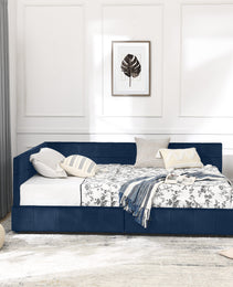 Full Size Storage Upholstered Tufted Bed Frame, Sofa Bed Frame With Comfortable Backrest And Armrests, Full Size Bed For Bedroom, Living Room,Velvet, DARK BLUE 80.5x59x29.5