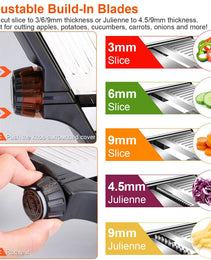 Mandoline Food Slicer – Stainless Steel Vegetable & Fruit Cutter with Adjustable Blades & Food Holder