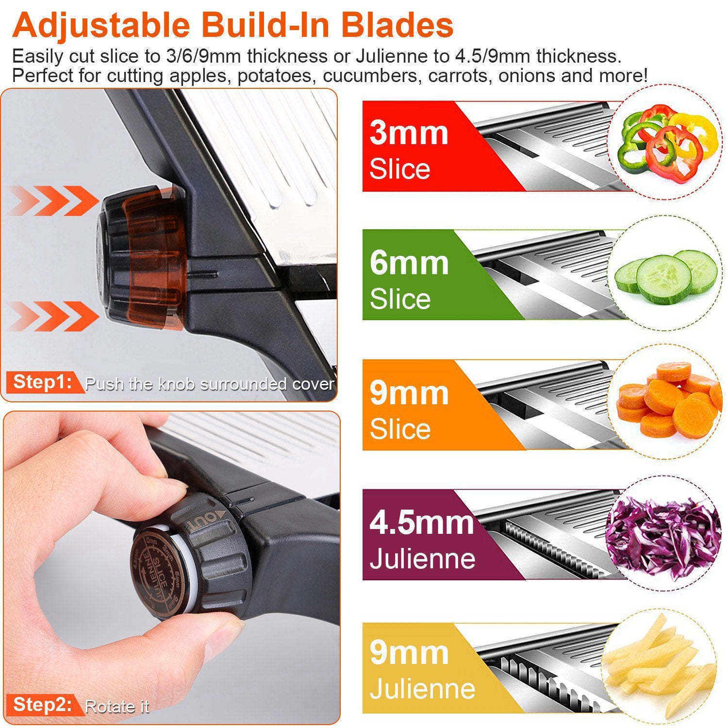 Mandoline Food Slicer – Stainless Steel Vegetable & Fruit Cutter with Adjustable Blades & Food Holder