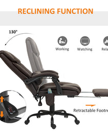 Massage Office Chair With 6 Vibrating Points, High Back Reclining Office Chair With Footrest And Remote, Brown