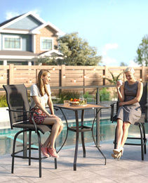 Set of 2 Outdoor Swivel Bar Stools with Armrests, Bar Height Patio Chairs with Steel Frame for Balcony, Poolside, Backyard, Black
