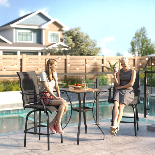 Set of 2 Outdoor Swivel Bar Stools with Armrests, Bar Height Patio Chairs with Steel Frame for Balcony, Poolside, Backyard, Black