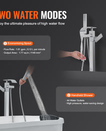 Freestanding Bathtub Faucet, Floor Mount, Freestanding Tub Filler, Shower Mixer Taps, Two Water Modes, 360° Swivel Spout, For Bathing & Showering Pet Bathing Cleaning Drains Toilet Flushing