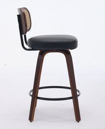 Set Of 2 Counter Height Bar Stools - 26 Inch Rattan Counter Height Stools With Cane Back, Upholstered Seat, Walnut Craftsmanship, Swivel Counter Stools For Island Kitchen Counter Bar Walnut Black