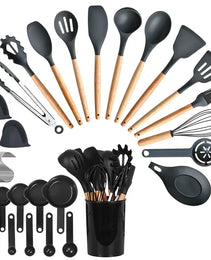 35Pcs Kitchen Cooking Utensils Set Spatula Set Baking Utensil Set Kitchen Accessories Necessities With Holder Egg Whisk Separator Tong Turner Spoons Cups