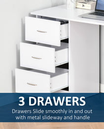 47" Modern Home Office Computer Desk Bookcase Combo Writing Table Workstation with 3 Drawer and Storage Shelf - White