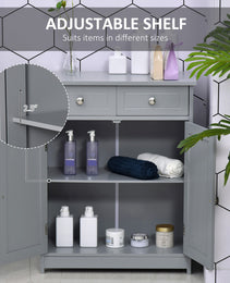 Freestanding Bathroom Floor Cabinet, Wooden Bathroom Cabinet with 2 Doors, 2 Drawers and Adjustable Shelf, Gray