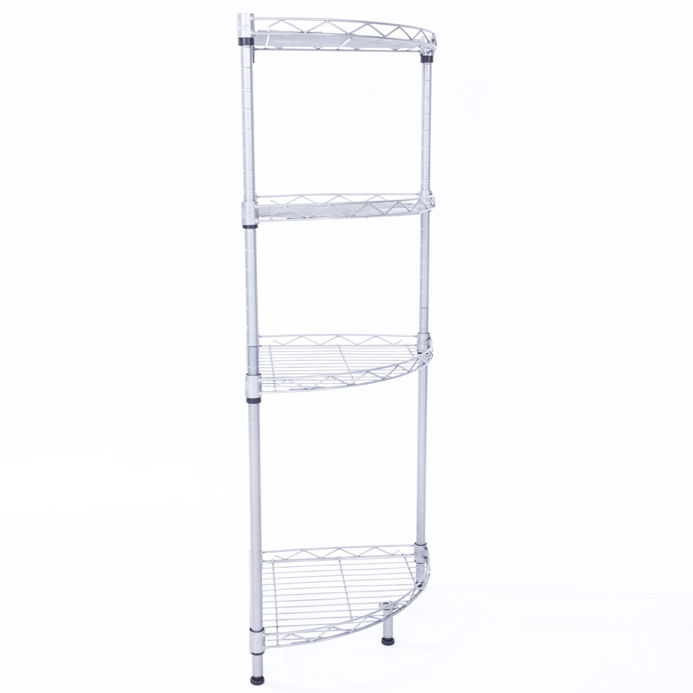 4-Tier Corner Storage Shelves, Wire Shelving Unit, Metal Shelf, Steel Storage Rack For Laundry Bathroom Kitchen Silver