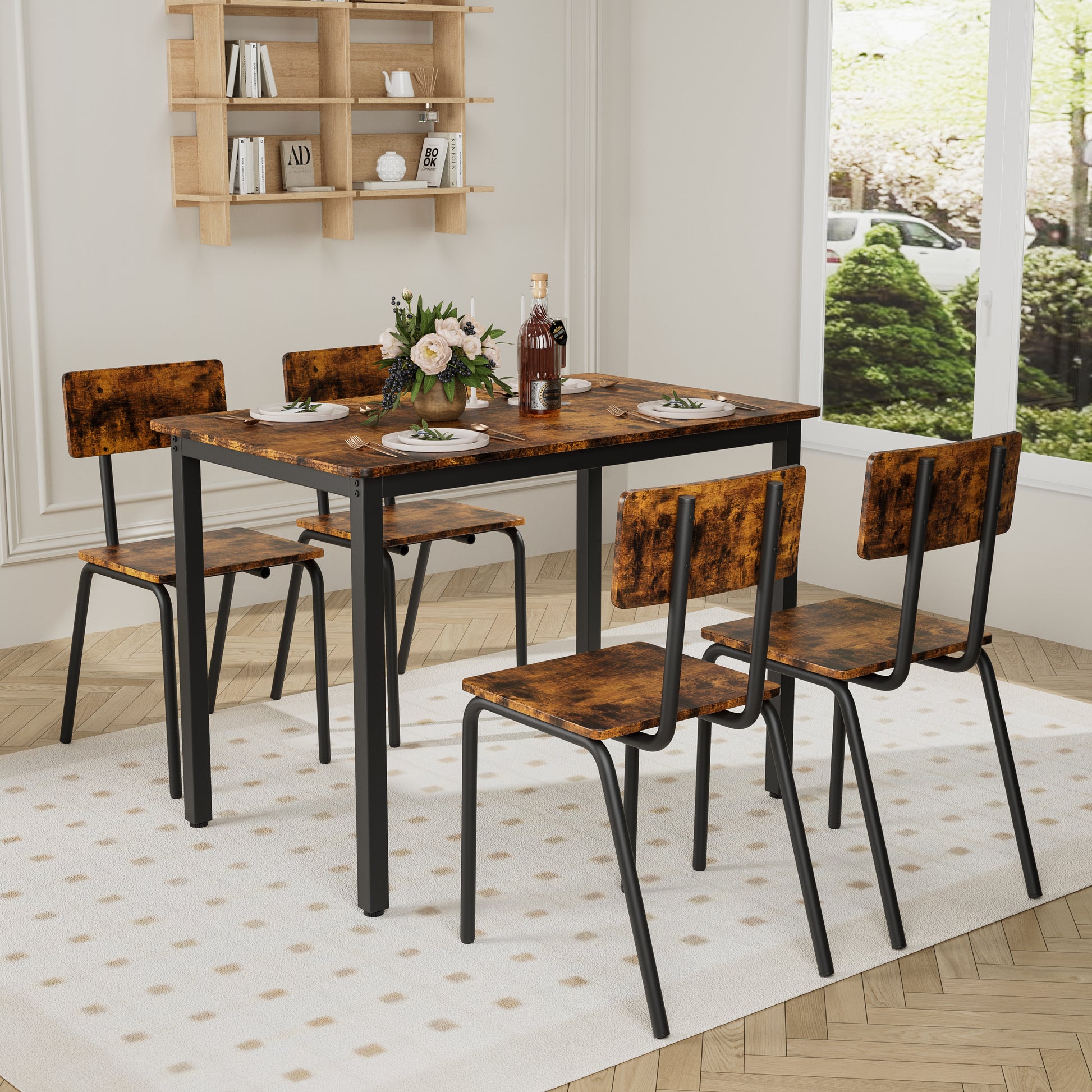 5-Piece Dining Table Set With 4 Chairs, 43  Kitchen Table & Chairs Set For 4, Dining Room Table With Metal Frame & MDF Board, Perfect For Small Space, Easy Clean
