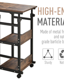 Mobile Nightstand Adjustable 3-Tier C-Shaped Side Table With Casters