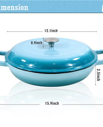 COOKWIN Cast Iron Casserole Braiser 3.8 Quart Heavy Duty Casserole Skillet With Lid And Dual Handles Porcelain Enameled Surface Cookware Pot