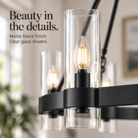 Teramo Black Wagon Wheel Chandelier, 26 Inch round Dining Room Light, Clear