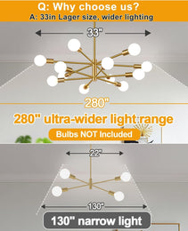 Height Adjustable Brushed Gold 12 Light Chandeliers