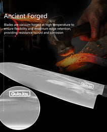 Qulajoy Chef Knife 8 Inch - Hand Forged Swedish Sandvik Steel Gyuto Cooking Knife - Professional Japanese Kitchen Knife - Classic Octagonal Handle