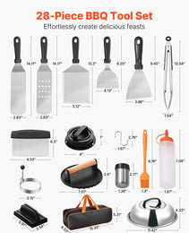 28PCS Griddle Accessories Kit Flat Top Grill Spatula BBQ Tools Stainless Steel