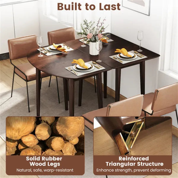 45" Extendable Dining Table Set, 2 Half-Round Tables Convertible To Oval For 4-6 People Walnut