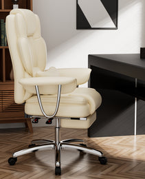 Office Chair, Big And Tall Executive Office Chair With Footrest, Leather Computer Chair, Ergonomic Reclining Chair High Back , Large Home Office Chair Beige
