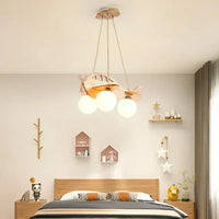 Nordic Modern Minimalist Log Airplane Chandelier Boys Girls Bedroom Led Pendant Lamp Creative Art Children's Room Lighting Decor