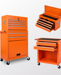 Tool Chest, 8-Drawer Rolling Tool Storage Cabinet With 2 In 1 Detachable Top Tool Box, Liner, Lockable Wheels, Side Hooks, Metal Tool Cart For Garage