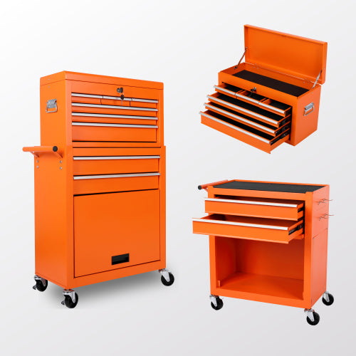 Tool Chest, 8-Drawer Rolling Tool Storage Cabinet With 2 In 1 Detachable Top Tool Box, Liner, Lockable Wheels, Side Hooks, Metal Tool Cart For Garage