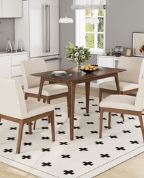 5-Piece Dining Table Set With One Solid Wood Frame Table And 4 Upholstered Chairs For Dining Room, Walnut-Light Beige