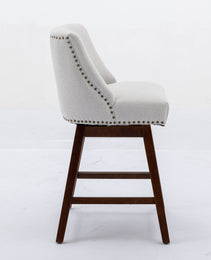 Counter Height Swivel Barstools, 26'' H Seat Height Upholstered Bar Stools Set Of 2, Fabric In Ivory