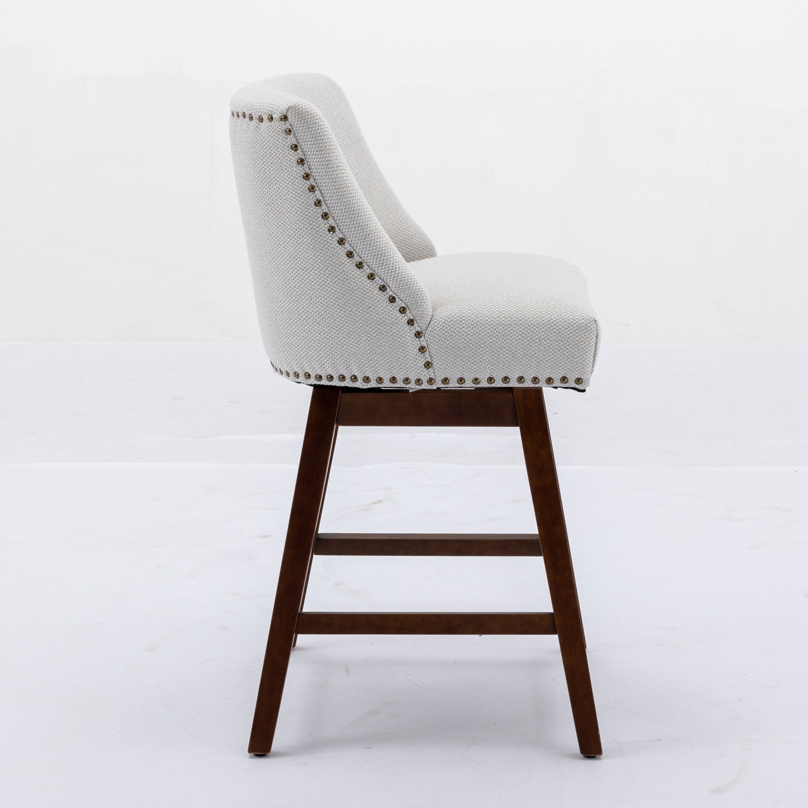 Counter Height Swivel Barstools, 26'' H Seat Height Upholstered Bar Stools Set Of 2, Fabric In Ivory