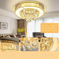24" Modern Crystal Dimmable Chandeliers for Living Room LED Chandeliers Flush Mount Ceiling Light Fixture Dining Room Bedrooms Gold