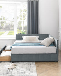 Full Size Storage Upholstered Tufted Bed Frame, Sofa Bed Frame With Comfortable Backrest And Armrests, Full Size Bed For Bedroom, Living Room,Velvet, GREY 80.5x59x29.5