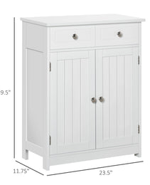 Freestanding Bathroom Floor Cabinet, Wooden Bathroom Cabinet with 2 Doors, 2 Drawers and Adjustable Shelf, White