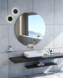 70cm Bathroom Mirror, Round Mirror, Matte White Backboard