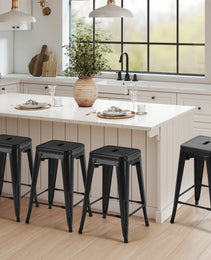 24 Inches Metal Bar Stools Set Of 4, Backless Counter Height Bar Stools For Kitchen, Outdoor Stackable Stools --No Assembly Required
