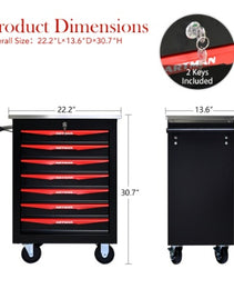 7 Drawers Multifunctional Tool Cart With Wheels,Metal Rolling Tool Cart Storage For Garage Workshop Warehouse Repair Shop--With Stainless Steel Roof- BLACK RED