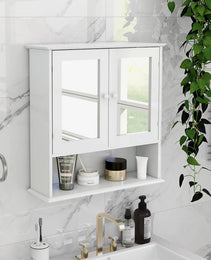 Bathroom Wall Cabinet With Doule Mirror Doors And Shelvs