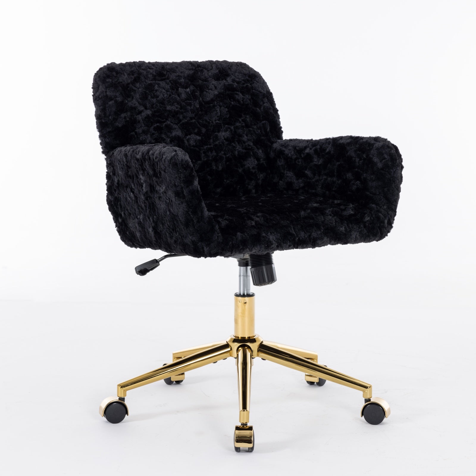A&A Furniture Office Chair,Artificial Rabbit Hair Home Office Chair With Golden Metal Base,Adjustable Desk Chair Swivel Office Chair,Vanity Chair Black