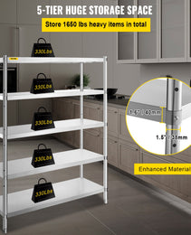 Stainless Steel Shelves 48x18.5 Inch 5 Tier Adjustable Shelf Storage Unit Stainless Steel Rack Shelving Heavy Duty Shelving For Kitchen Commercial Office Garage Storage 330lb Per Shelf