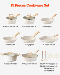 19 Piece Pots And Pans Set Granite Nonstick Kitchen Cookware Induction White
